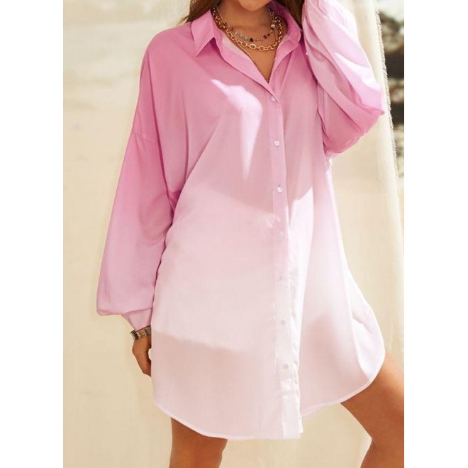 Plus Size Solid Casual V-Neckline Long Sleeve Blouses