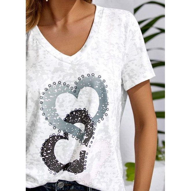 Geometric V-Neckline Short Sleeve Summer T-shirts