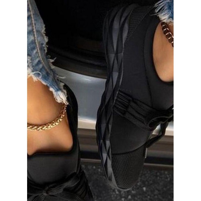 Women's Lace-up Closed Toe Cloth Flat Heel Sneakers