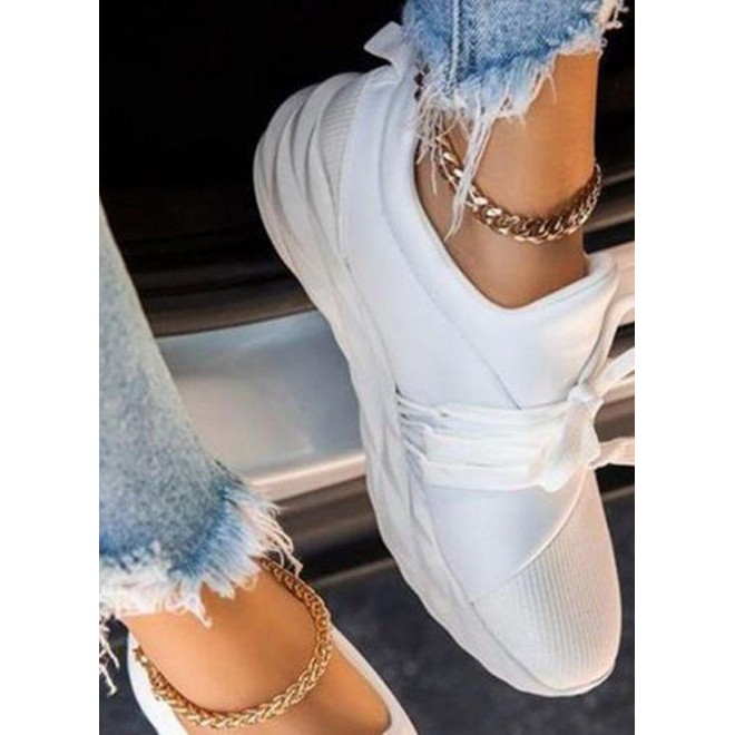 Women's Lace-up Closed Toe Cloth Flat Heel Sneakers
