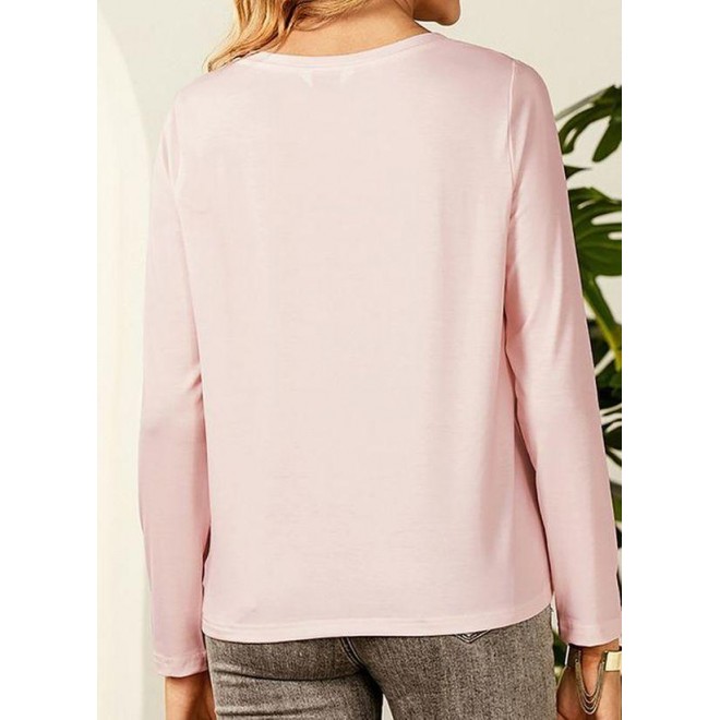 Geometric Casual Round Neckline Long Sleeve Blouses