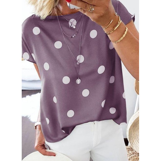 Color Block Casual Round Neckline Short Sleeve Blouses