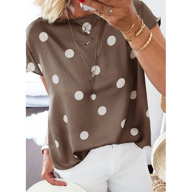 Color Block Casual Round Neckline Short Sleeve Blouses