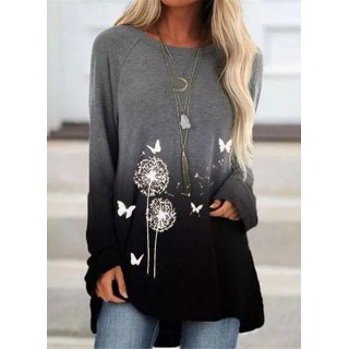 Floral Casual Round Neckline Long Sleeve Blouses