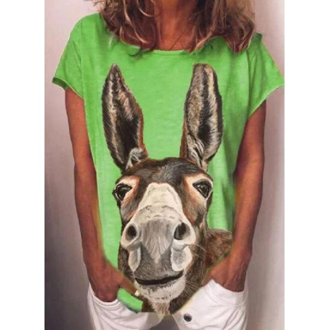 Animal Round Neck Short Sleeve Casual T-shirts