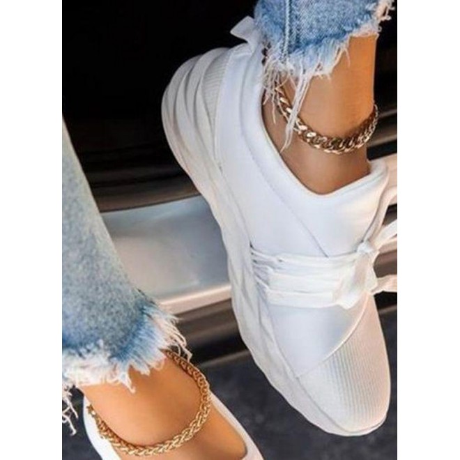 Women's Lace-up Closed Toe Lace Wedge Heel Sneakers