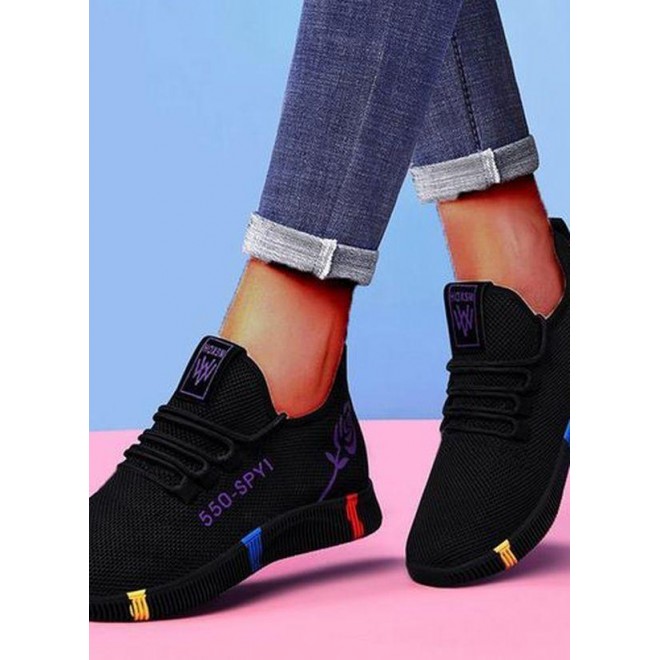 Women's Lace-up Low Top Fabric Cloth Flat Heel Sneakers