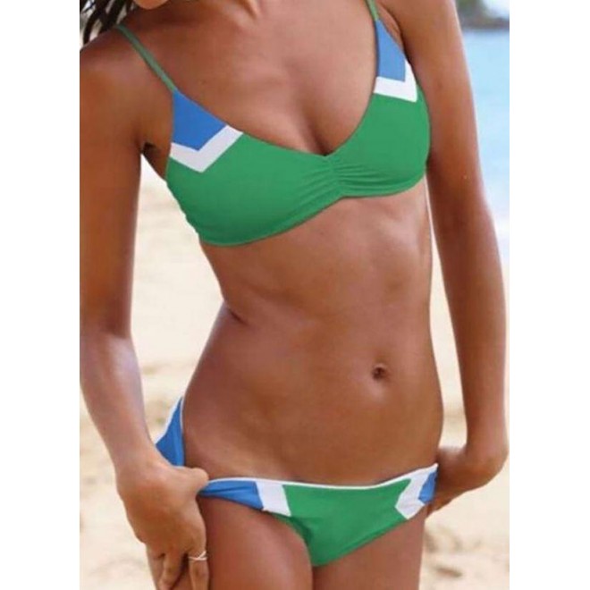 Polyester Halter Color Block Bikinis Swimwear