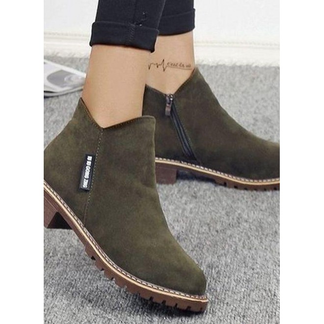 Women's Zipper Ankle Boots Round Toe Fabric Low Heel Boots