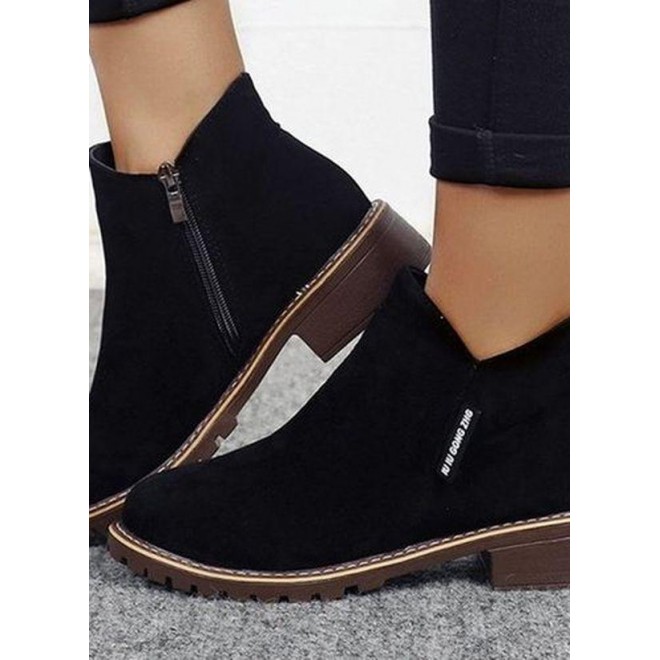 Women's Zipper Ankle Boots Round Toe Fabric Low Heel Boots