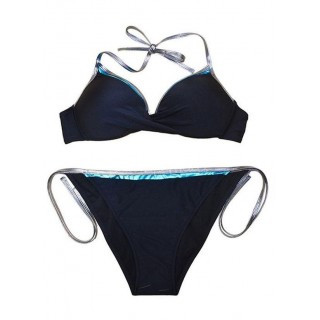 Polyester Halter Color Block Bikinis Swimwear