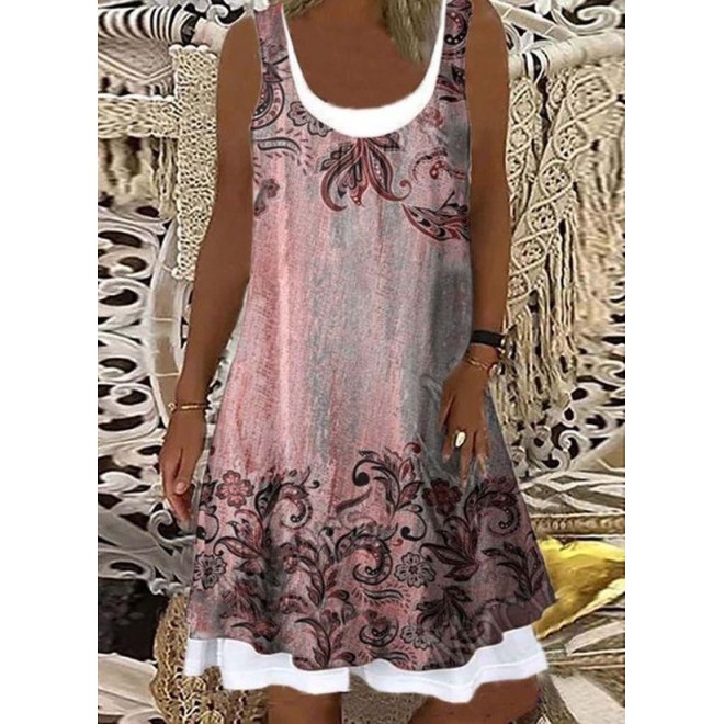 Casual Floral Camisole Neckline Knee-Length Shift Dress