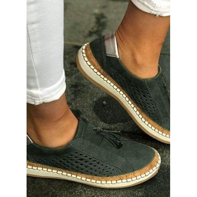 Women's Hollow-out Flats Canvas Chunky Heel Sneakers
