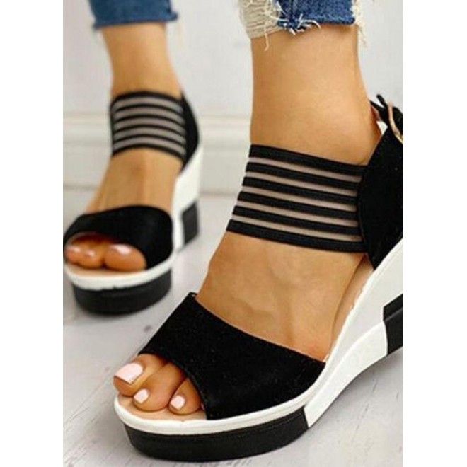 Women's Buckle Peep Toe Slingbacks Cloth Wedge Heel Sandals