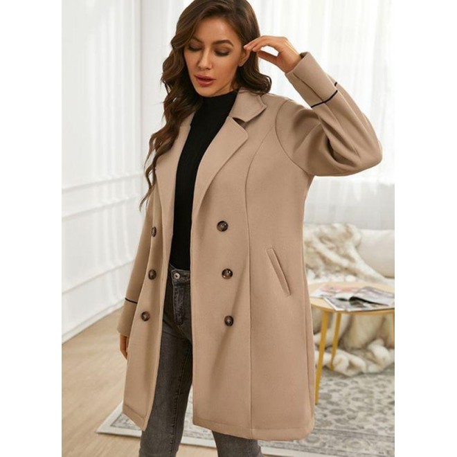Long Sleeve Collar Buttons Trench Coats