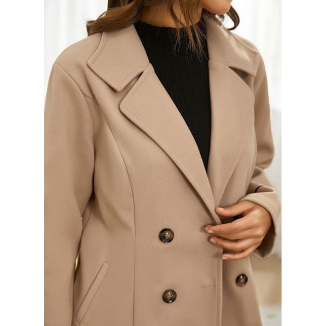 Long Sleeve Collar Buttons Trench Coats