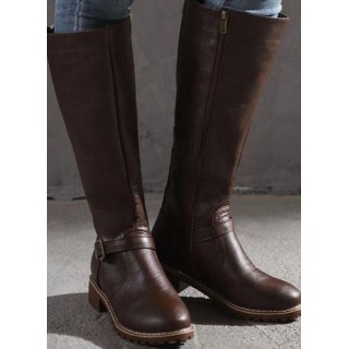 Women's Zipper Knee High Boots Closed Toe Low Heel Boots