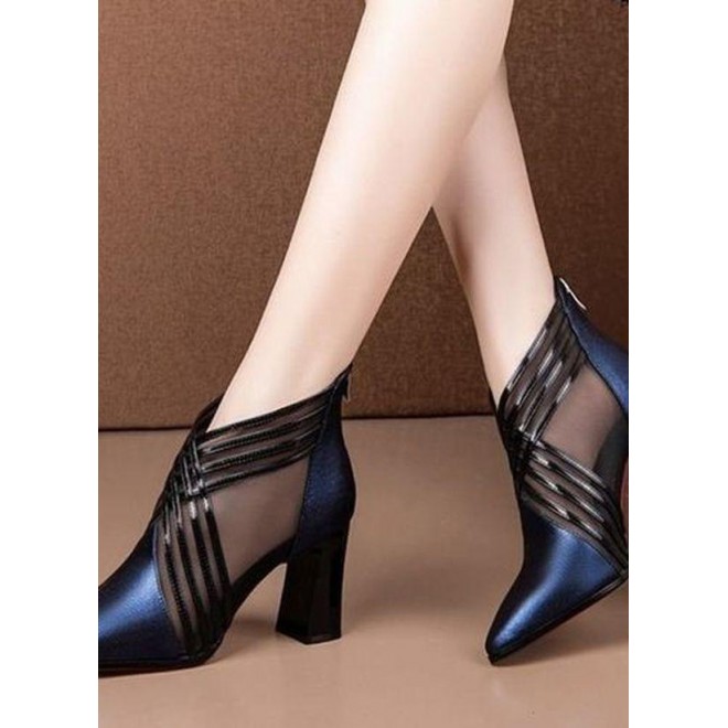 Women's Net Surface Zipper Ankle Boots Chunky Heel Boots