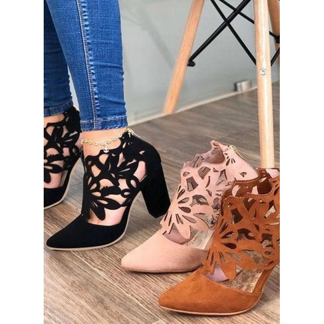 Women's Hollow-out Pointed Toe Strels Chunky Heel Sandals