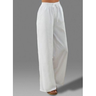 Casual Loose Pockets Mid Waist Cotton Blends Pants