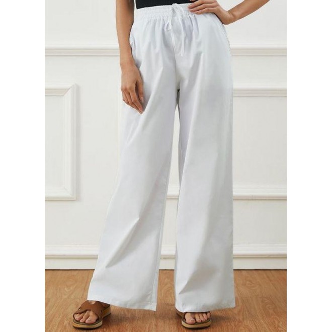 Casual Loose Pockets Mid Waist Cotton Blends Pants