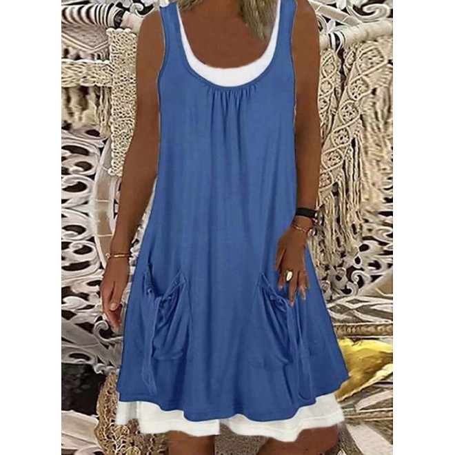 Casual Solid Round Neckline Knee-Length Shift Dress