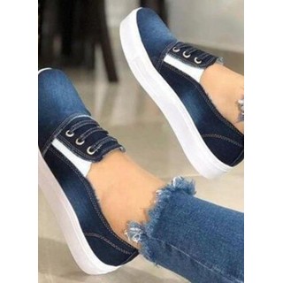 Women's Lace-up Round Toe Canvas Flat Heel Pumps