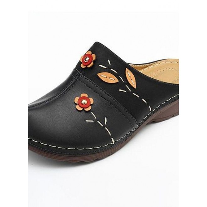 Women's Flower Closed Toe Wedge Heel Sandals