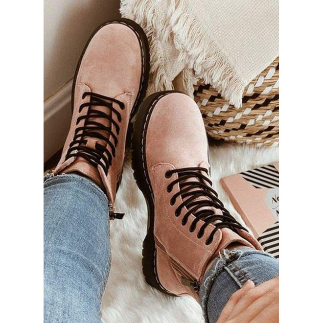 Women's Lace-up Ankle Boots Round Toe Heels Low Heel Boots