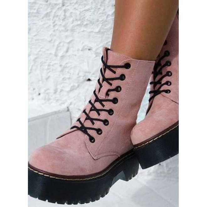 Women's Lace-up Ankle Boots Round Toe Heels Low Heel Boots