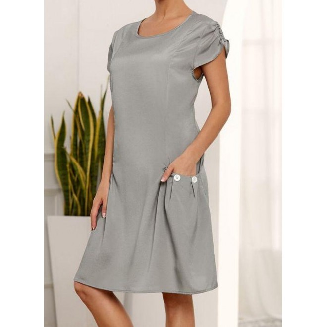 Casual Solid Round Neckline Above Knee Shift Dress