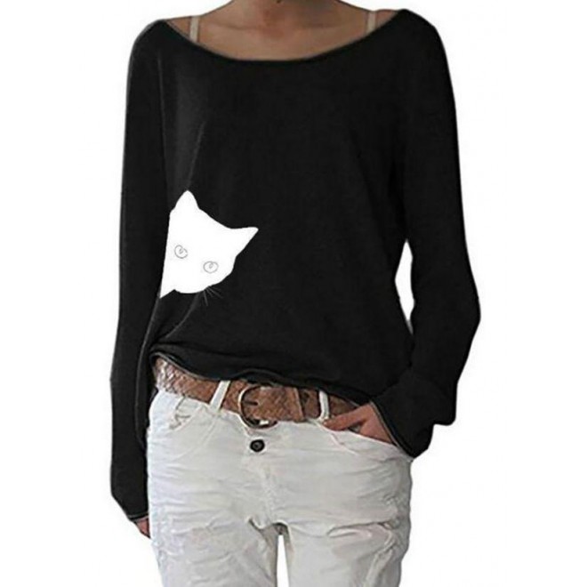 Animal Casual Round Neckline Long Sleeve Blouses