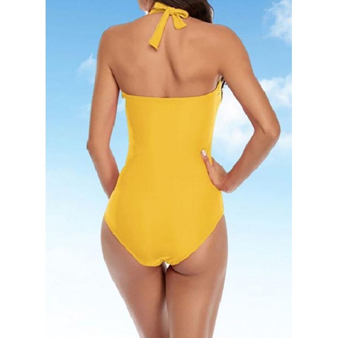 Polyester Halter Solid Bikinis Swimwear