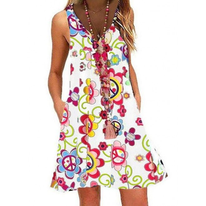 Casual Floral Tunic V-Neckline A-line Dress