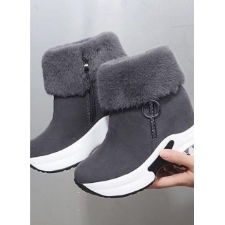 Women's Zipper Ankle Boots Round Toe Cloth Wedge Heel Boots
