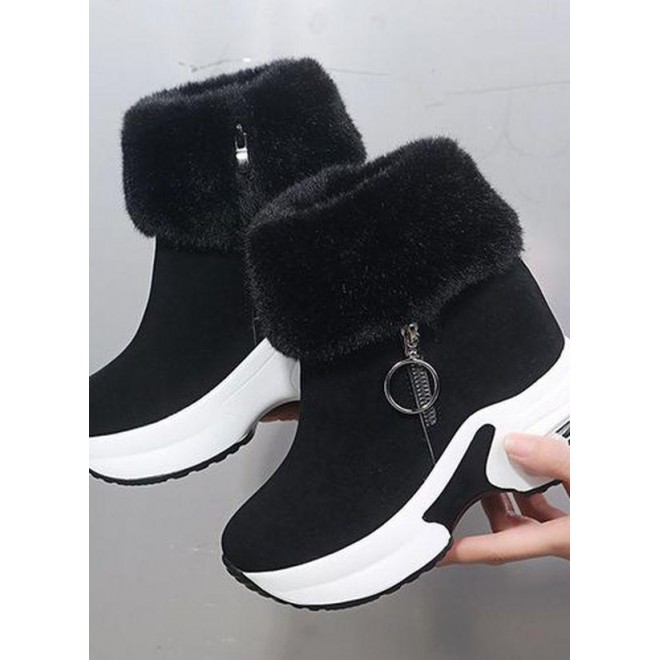 Women's Zipper Ankle Boots Round Toe Cloth Wedge Heel Boots