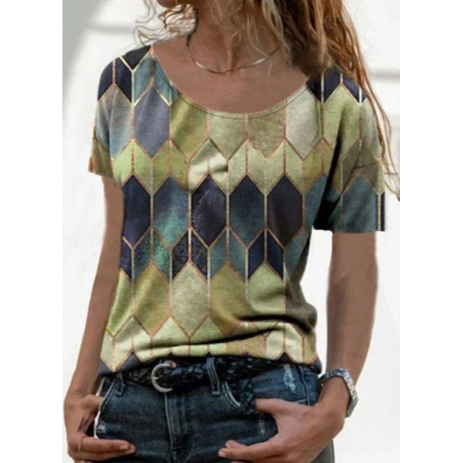 Geometric Round Neck Short Sleeve Casual T-shirts