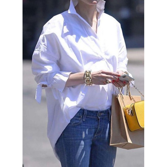 Solid Casual Stand Collar Long Sleeve Blouses